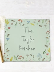 Personalised Floral Glass Worktop Saver Chopping Board by PMC - Image 2 of 3