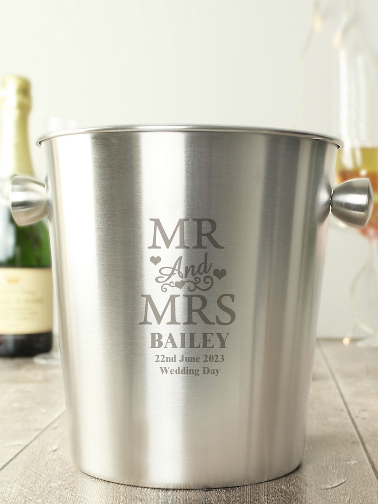 Personalised Mr & Mrs Stainless Steel Ice Bucket by PMC - Image 2 of 3 Personalised Mr & Mrs Stainless Steel Ice Bucket by PMC - Image 2 of 3