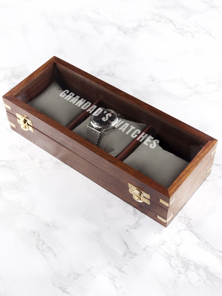Treat Republic Personalised Wooden Brown Watch Box 3 Piece - Image 2 of 5