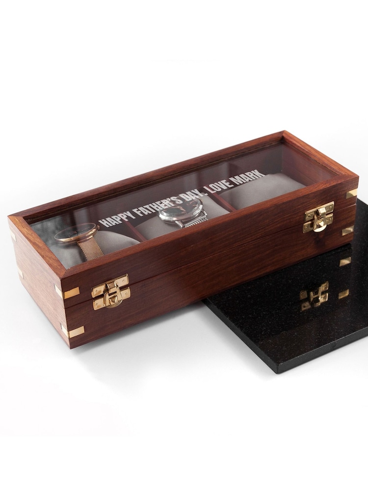 Treat Republic Personalised Wooden Brown Watch Box 3 Piece - Image 6 of 6