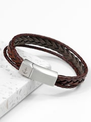 Treat Republic Mens Personalised Woven Layered Leather Brown Bracelet - Image 1 of 5