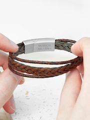 Treat Republic Mens Personalised Woven Layered Leather Brown Bracelet - Image 2 of 5