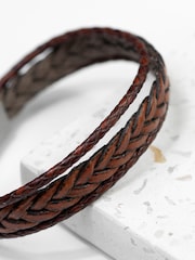 Treat Republic Mens Personalised Woven Layered Leather Brown Bracelet - Image 4 of 5