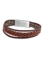 Treat Republic Mens Personalised Woven Layered Leather Brown Bracelet - Image 5 of 5