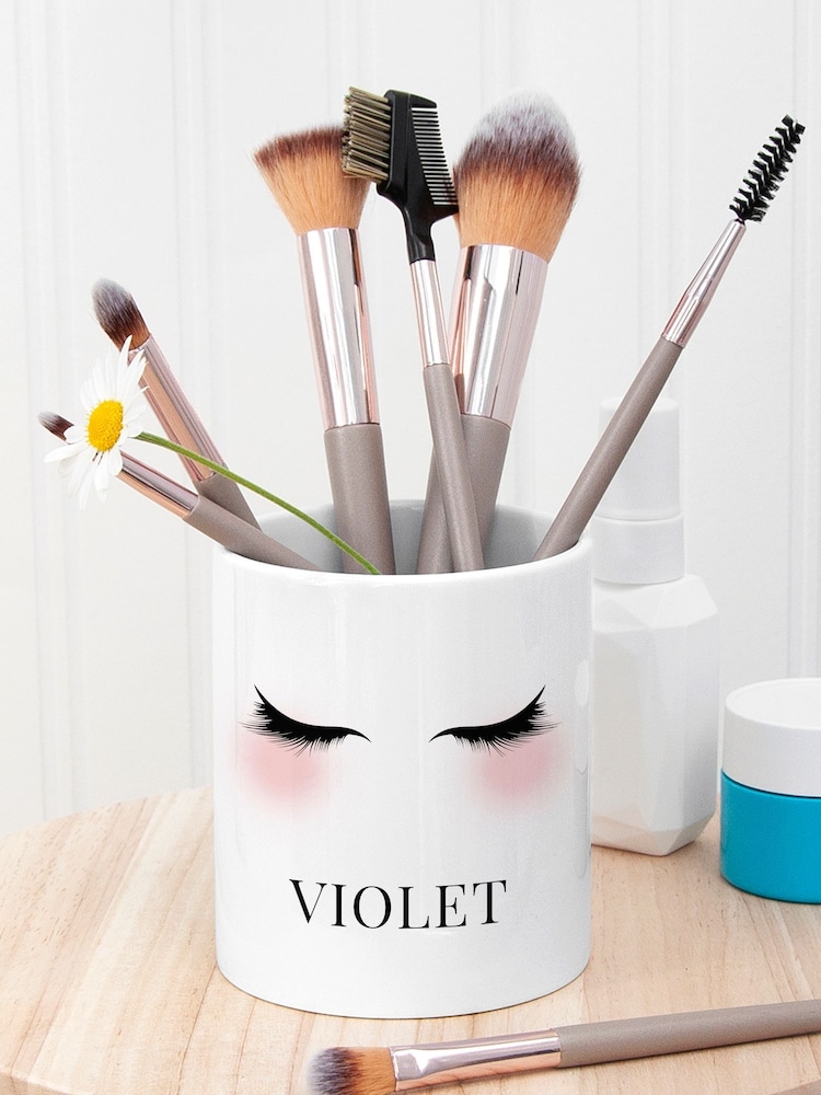 Personalised Eyelashes Makeup Brush White Holder by Treat Republic - Image 1 of 2