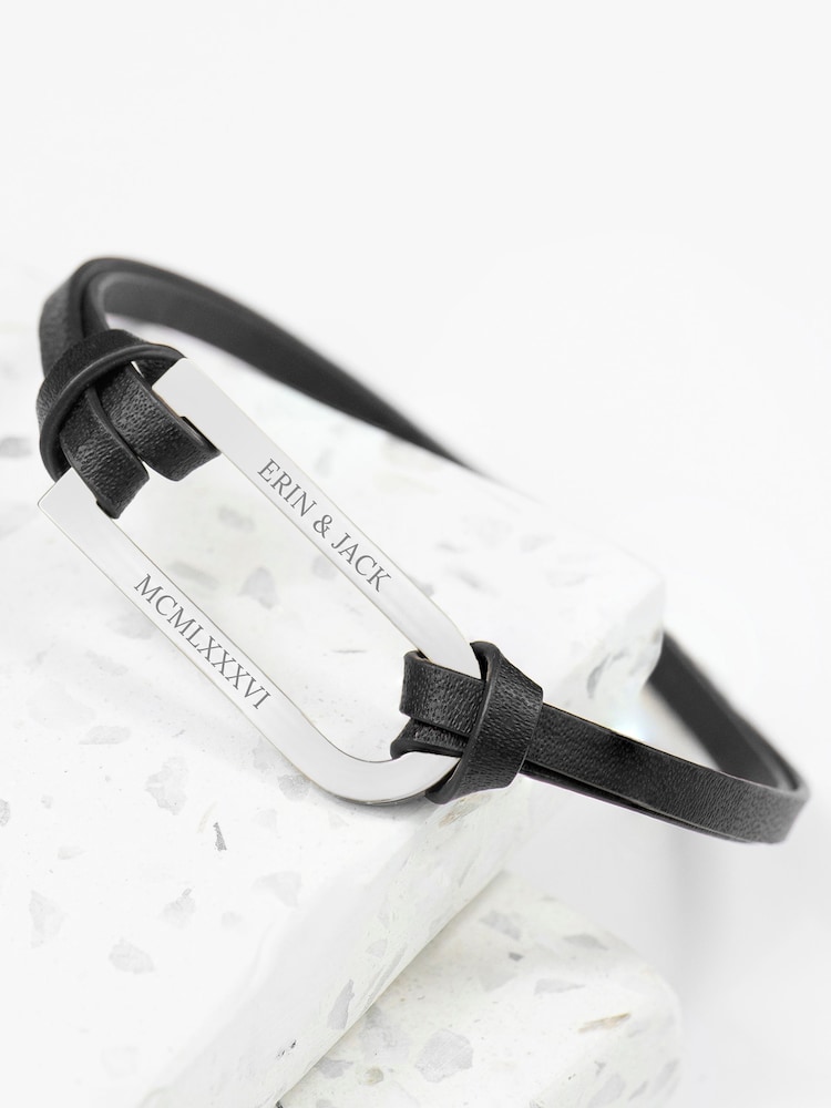 Treat Republic Mens Personalised Shoreditch Leather Black Bracelet - Image 1 of 4