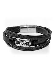 Treat Republic Mens Personalised Infinity Gunmetal Leather Stacked Black Bracelet - Image 5 of 5