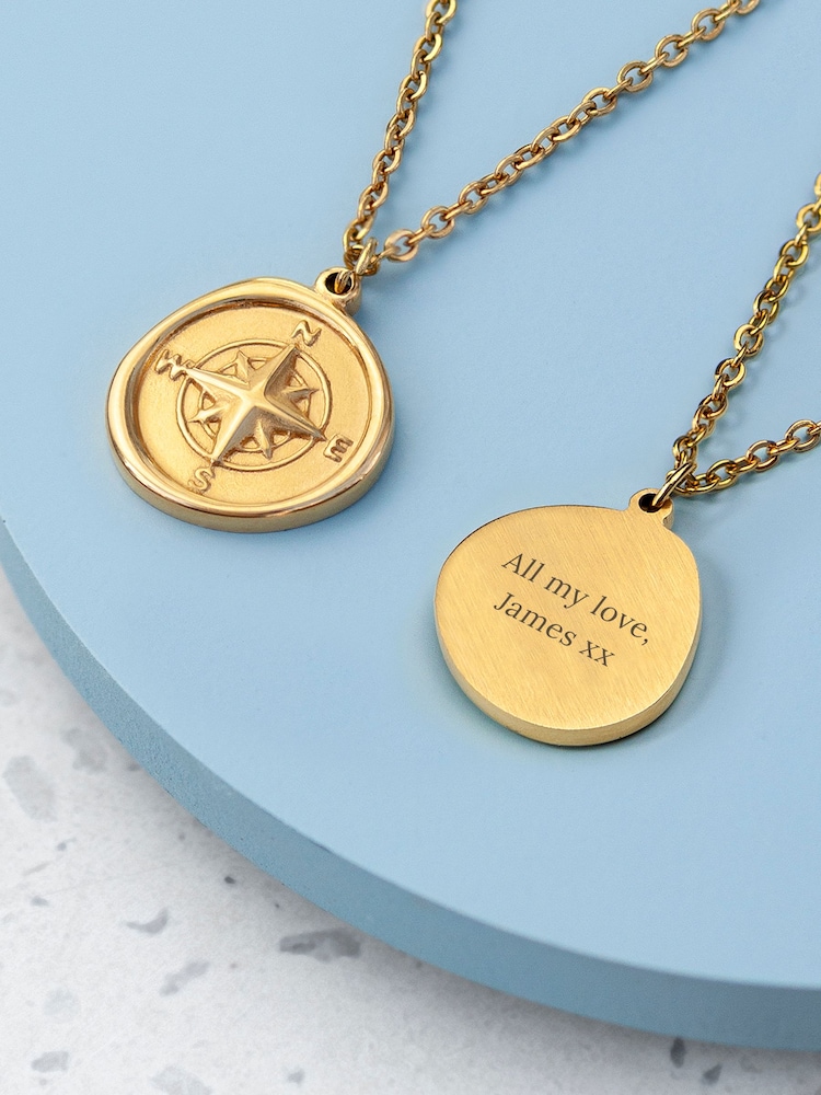 Treat Republic Gold Tone Personalised Compass Amulet Necklace - Image 1 of 4