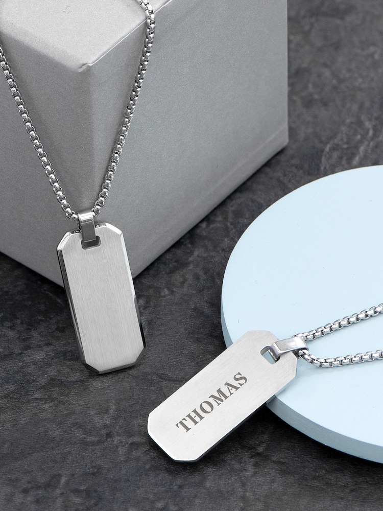 Treat Republic Silver Tone Personalised Men's Brushed Steel Dog Tag Necklace - Image 1 of 5