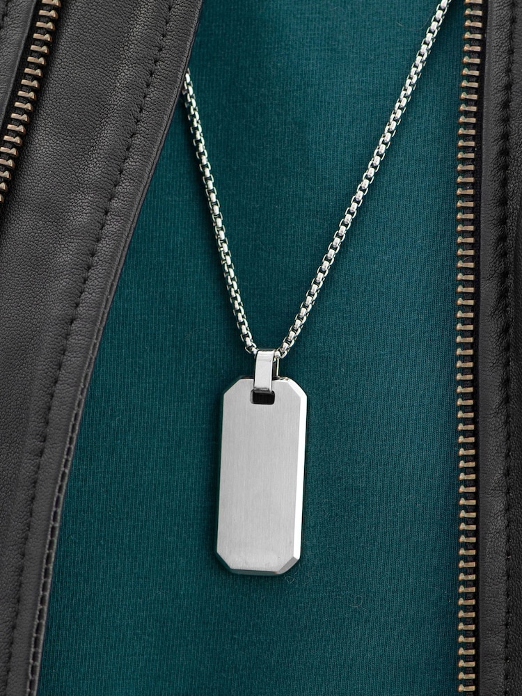 Treat Republic Silver Tone Personalised Men's Brushed Steel Dog Tag Necklace - Image 2 of 5