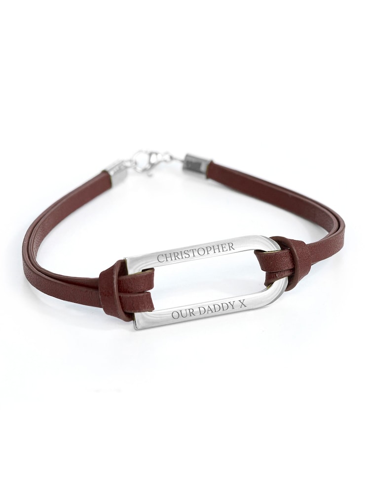 Treat Republic Mens Personalised Shoreditch Leather Brown Bracelet - Image 4 of 4