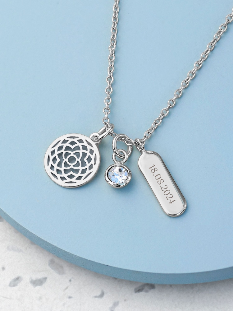 Treat Republic Silver Tone Personalised Mandala Charms Necklace - Image 1 of 5