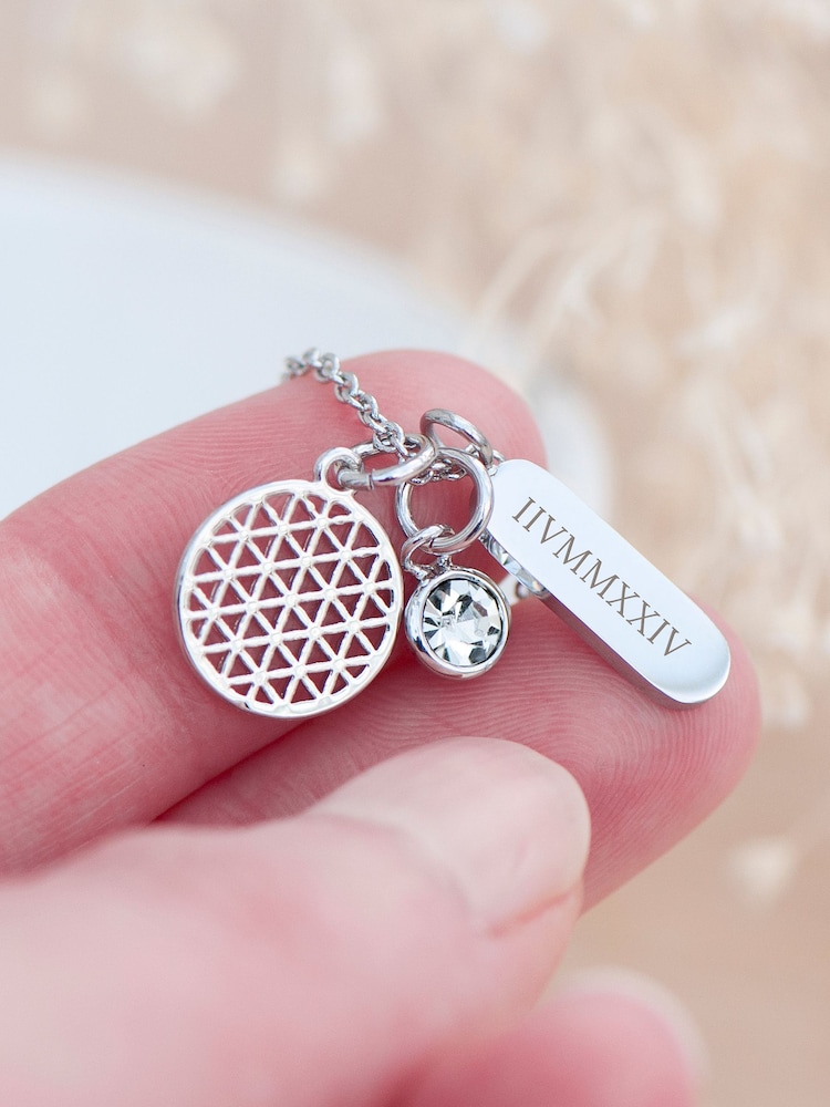 Treat Republic Silver Tone Personalised Mandala Charms Necklace - Image 2 of 5 Treat Republic Silver Tone Personalised Mandala Charms Necklace - Image 2 of 5