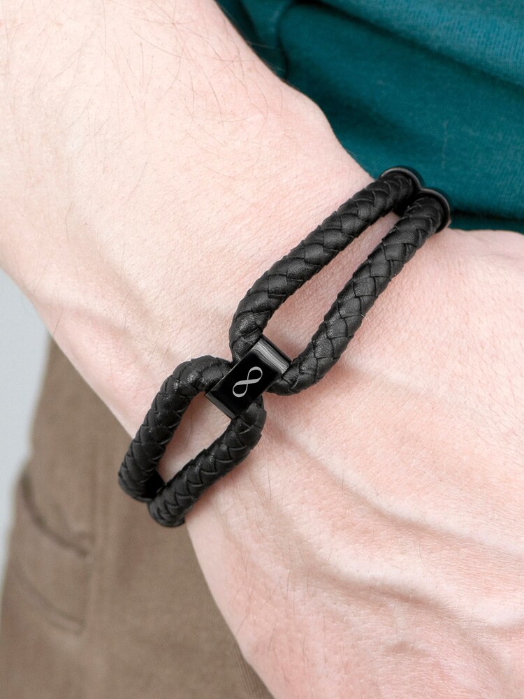 Treat Republic Mens Personalised Infinity Dual Leather Bracelet - Image 2 of 5