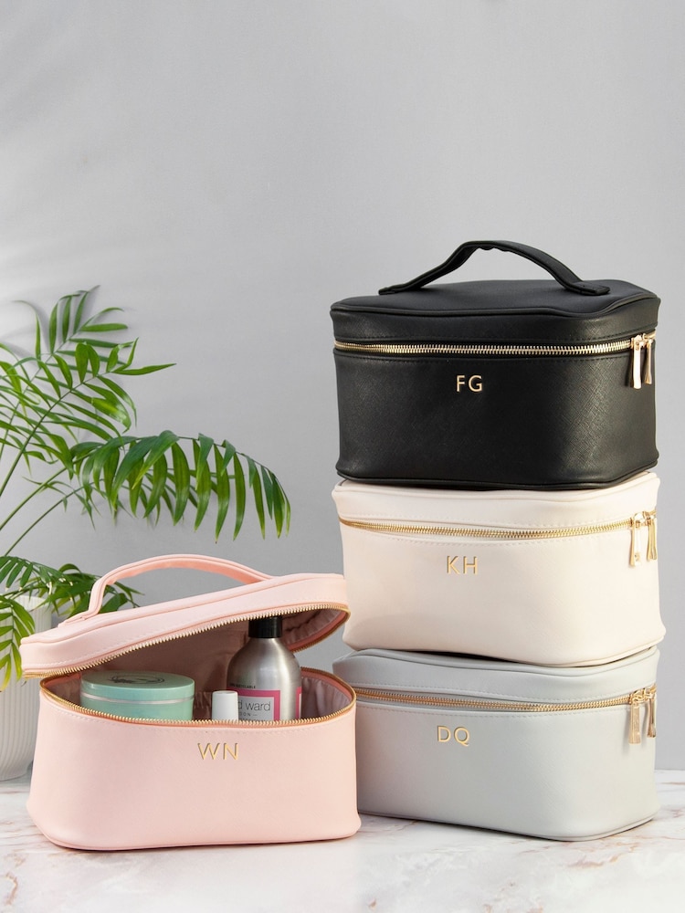 Grey Personalised Monogrammed Leatherette Vanity Case by Treat Republic - Image 1 of 5