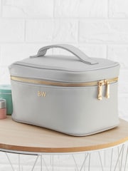 Grey Personalised Monogrammed Leatherette Vanity Case by Treat Republic - Image 2 of 5