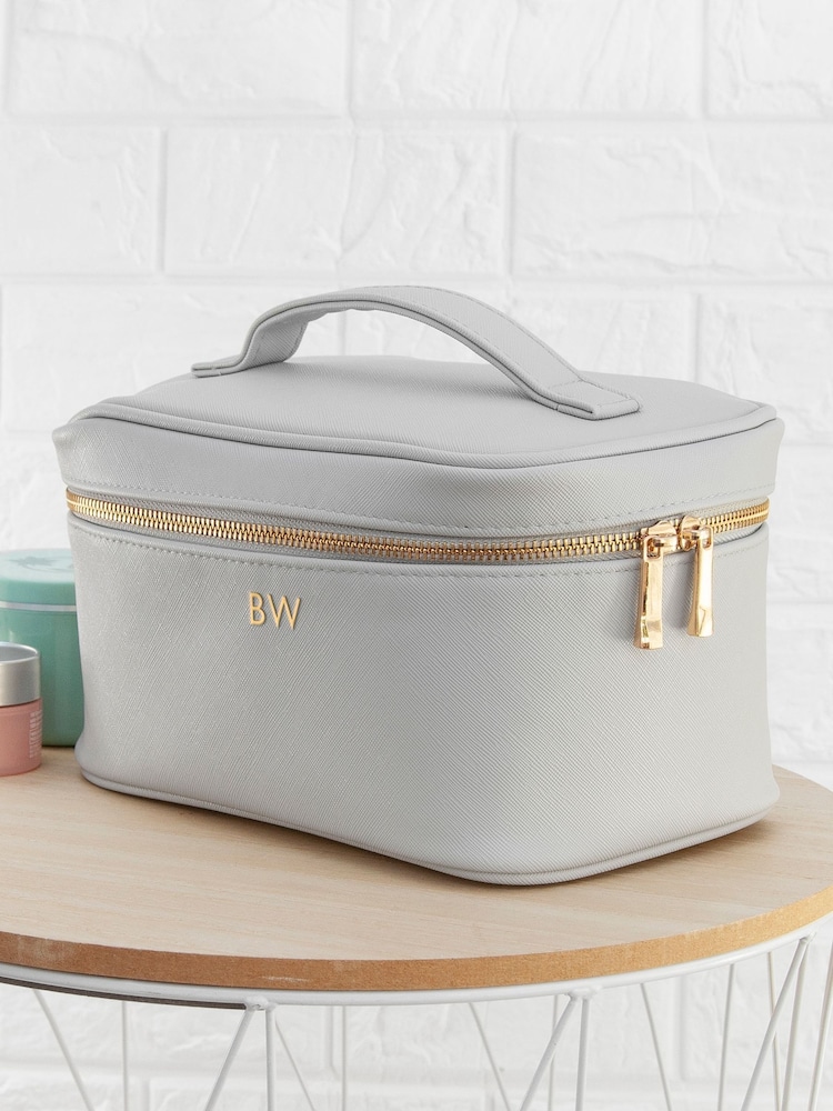 Grey Personalised Monogrammed Leatherette Vanity Case by Treat Republic - Image 2 of 5