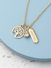 Treat Republic Gold Tone Personalised Tree of Life Charms Necklace - Image 1 of 3