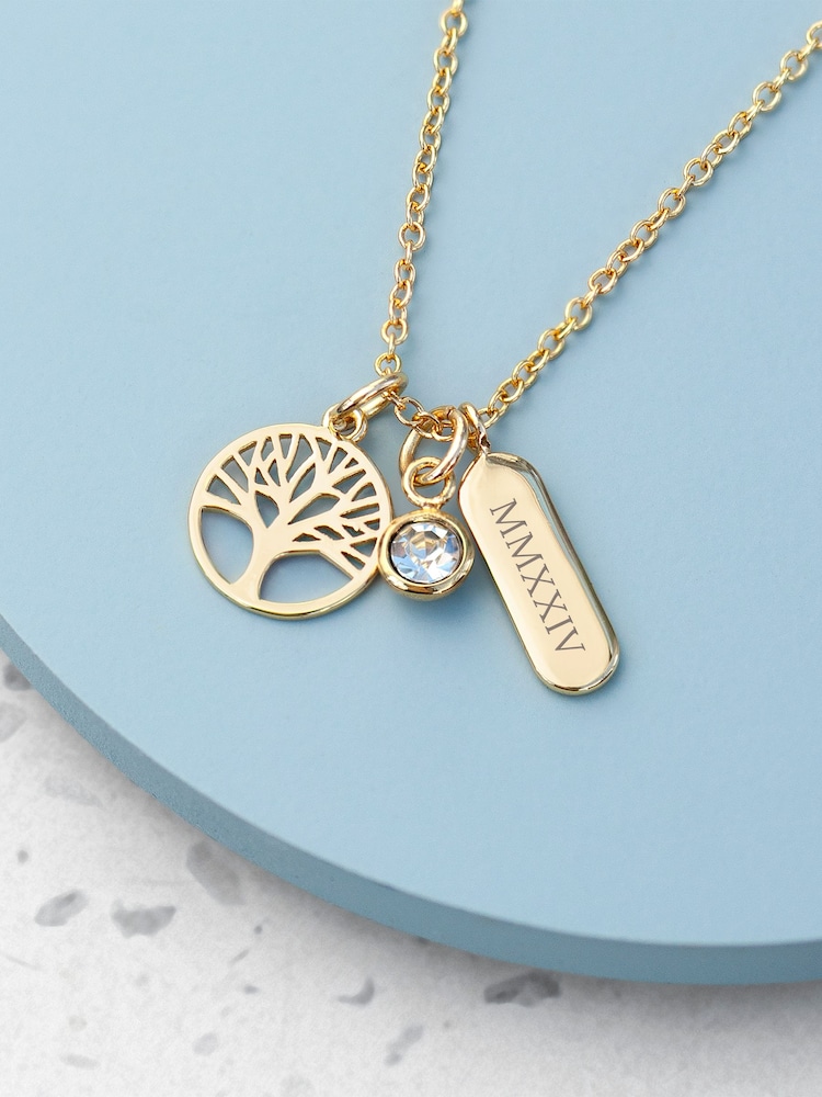 Treat Republic Gold Tone Personalised Tree of Life Charms Necklace - Image 1 of 3