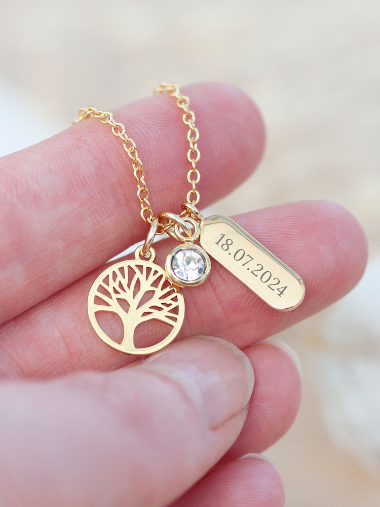 Treat Republic Gold Tone Personalised Tree of Life Charms Necklace - Image 2 of 3
