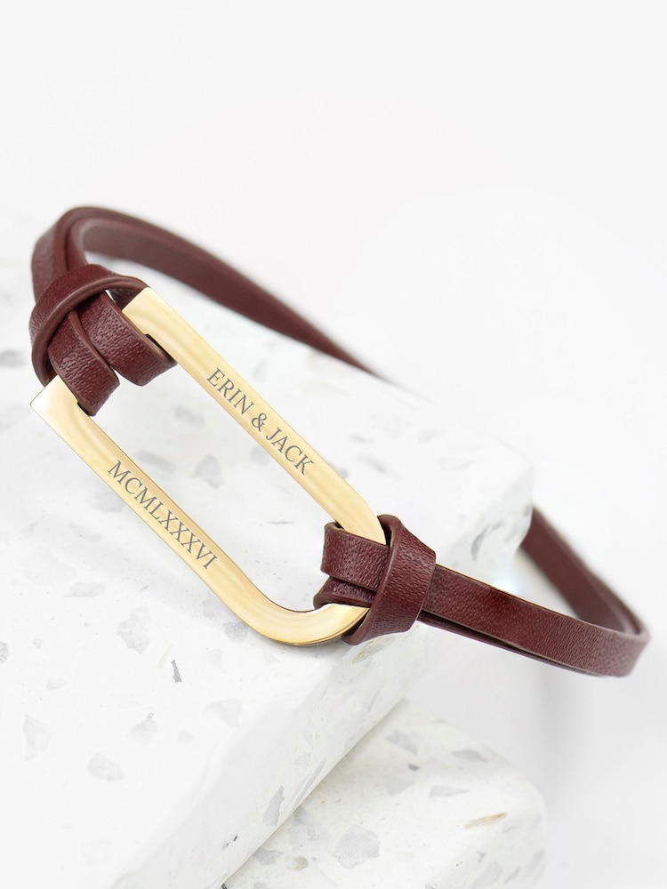 Treat Republic Mens Personalised Shoreditch Leather Brown Bracelet - Image 1 of 4