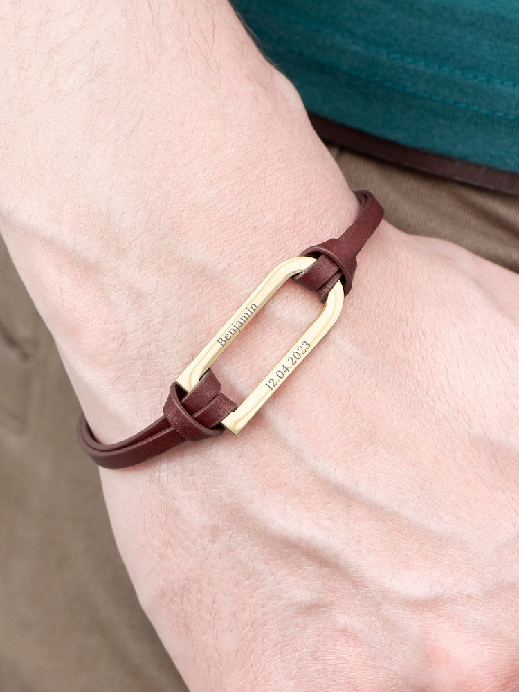 Treat Republic Mens Personalised Shoreditch Leather Brown Bracelet - Image 2 of 4