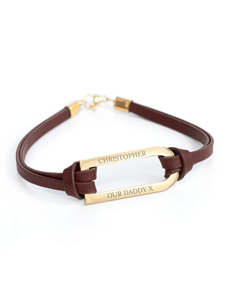 Treat Republic Mens Personalised Shoreditch Leather Brown Bracelet - Image 4 of 4