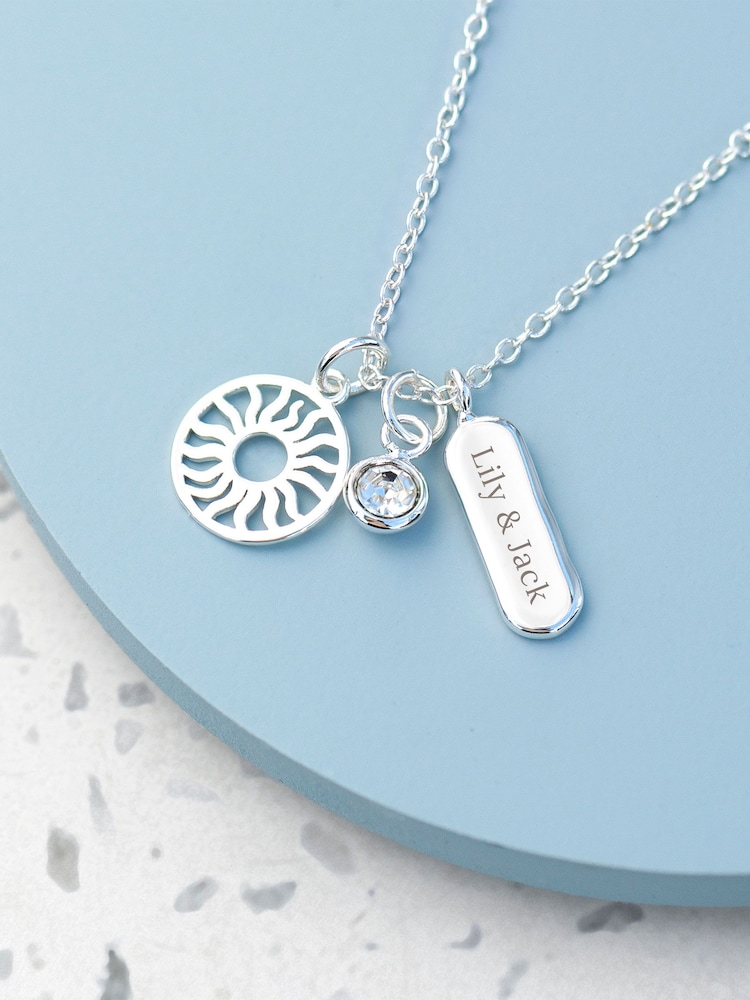 Treat Republic Silver Tone Personalised Eternal Sun Charms Necklace - Image 1 of 3
