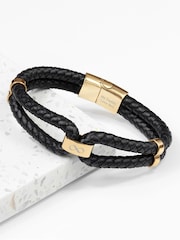 Treat Republic Mens Personalised Infinity Dual Leather Black Bracelet - Image 1 of 5