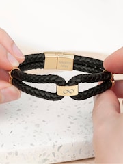 Treat Republic Mens Personalised Infinity Dual Leather Black Bracelet - Image 3 of 5