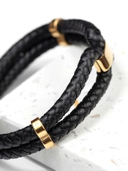 Treat Republic Mens Personalised Infinity Dual Leather Black Bracelet - Image 4 of 5