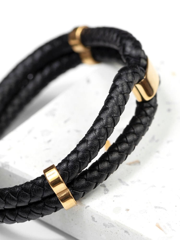 Treat Republic Mens Personalised Infinity Dual Leather Black Bracelet - Image 4 of 5