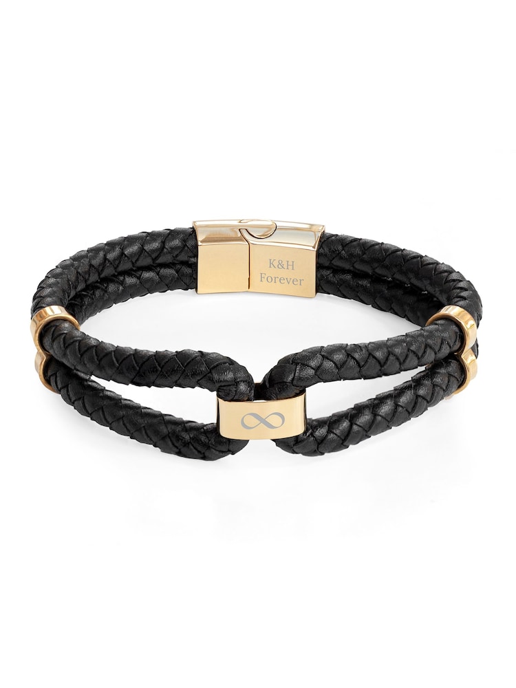 Treat Republic Mens Personalised Infinity Dual Leather Black Bracelet - Image 5 of 5
