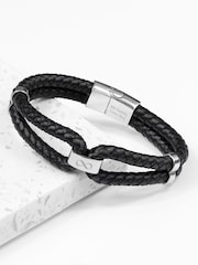 Treat Republic Mens Personalised Infinity Dual Leather Black Bracelet - Image 1 of 5