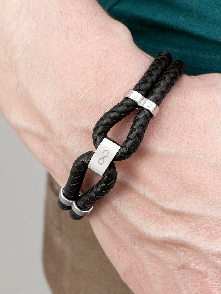 Treat Republic Mens Personalised Infinity Dual Leather Black Bracelet - Image 2 of 5