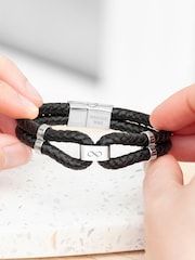 Treat Republic Mens Personalised Infinity Dual Leather Black Bracelet - Image 3 of 5