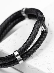 Treat Republic Mens Personalised Infinity Dual Leather Black Bracelet - Image 4 of 5