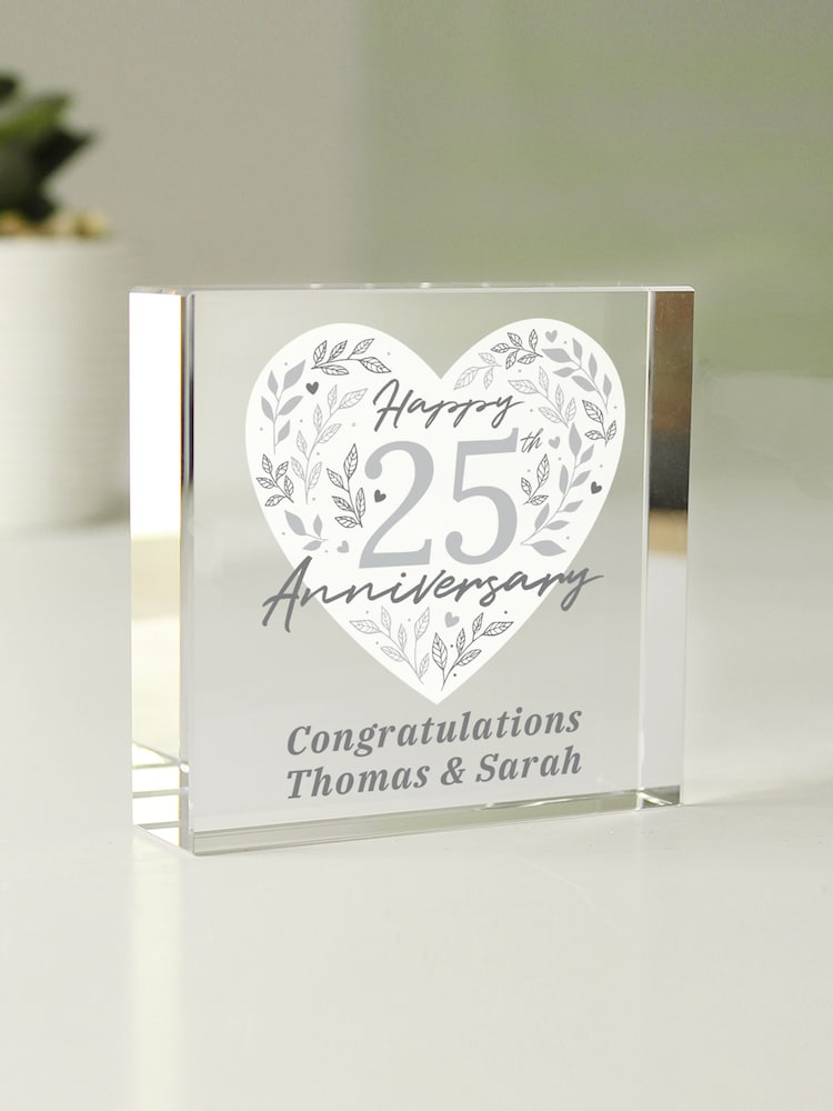 Personalised Silver 25th Anniversary Crystal Token Ornament by PMC - Image 1 of 3