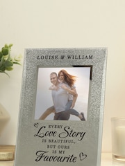 Personalised Love Story 4x4 Glitter Glass Photo Frame by PMC - Image 1 of 3