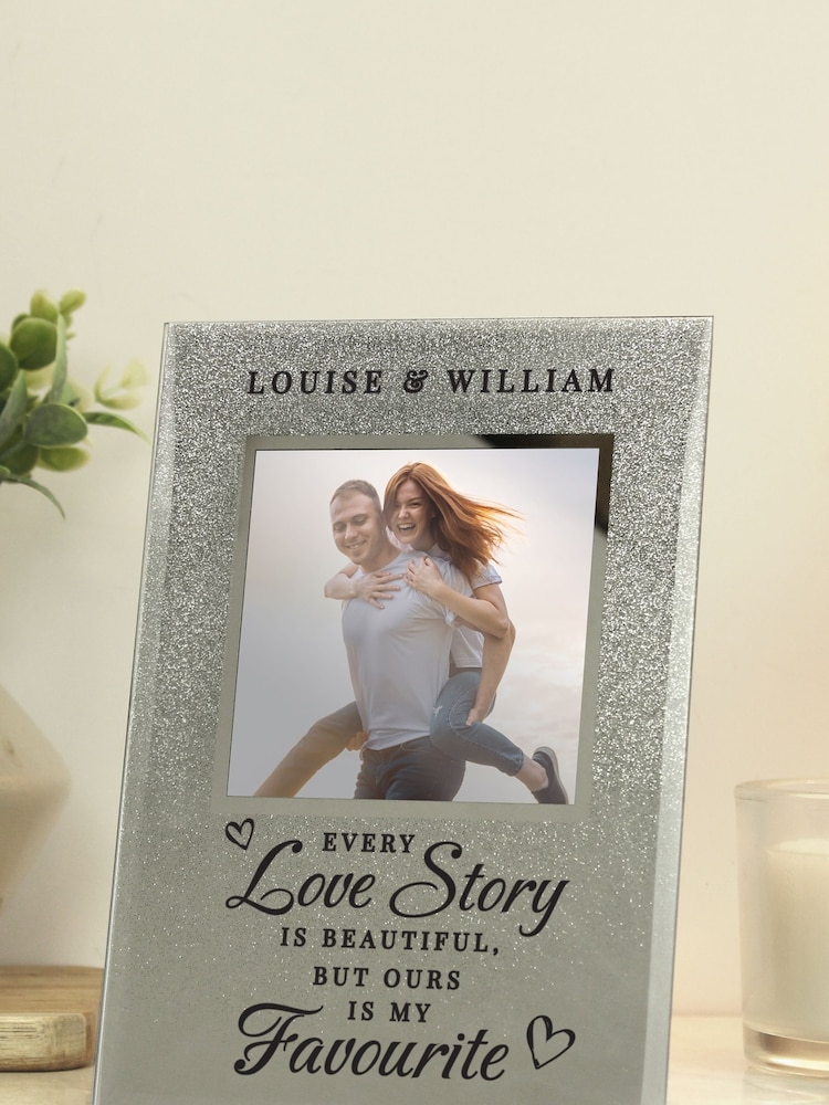 Personalised Love Story 4x4 Glitter Glass Photo Frame by PMC - Image 1 of 3