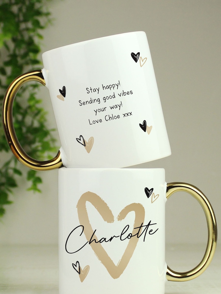 Personalised Hearts Gold Handled Mug by PMC - Image 3 of 3
