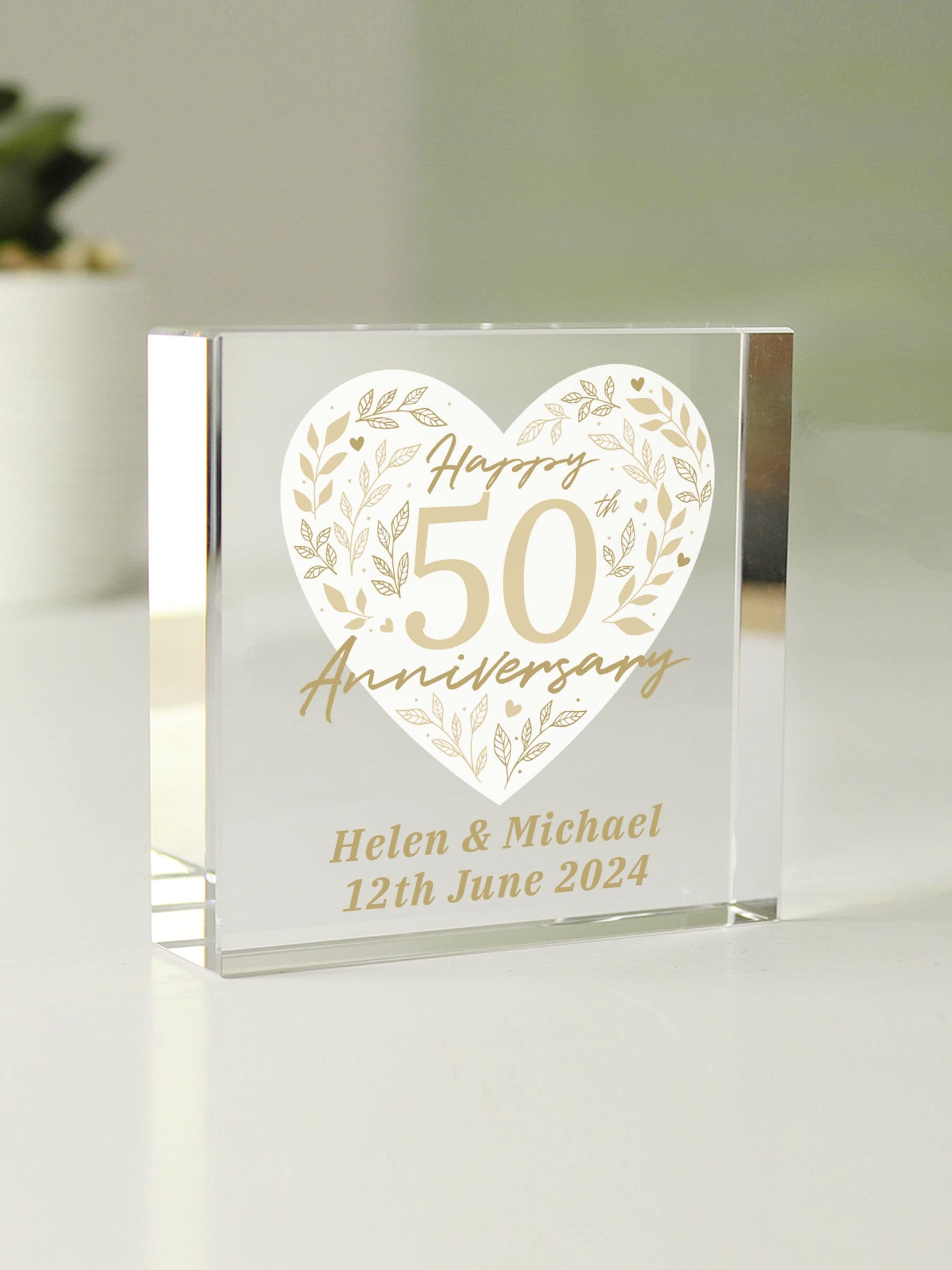 Personalised Golden 50th Anniversary Crystal Token Ornament by PMC