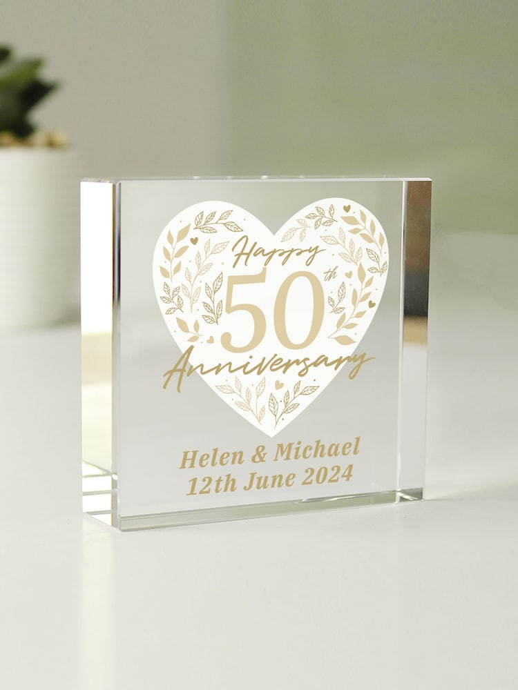 Personalised Golden 50th Anniversary Crystal Token Ornament by PMC - Image 1 of 3