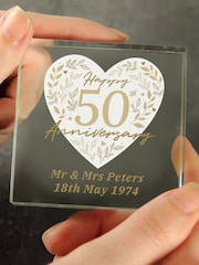 Personalised Golden 50th Anniversary Crystal Token Ornament by PMC - Image 2 of 3