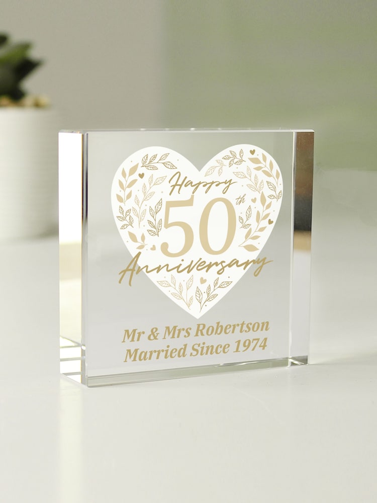 Personalised Golden 50th Anniversary Crystal Token Ornament by PMC - Image 3 of 3