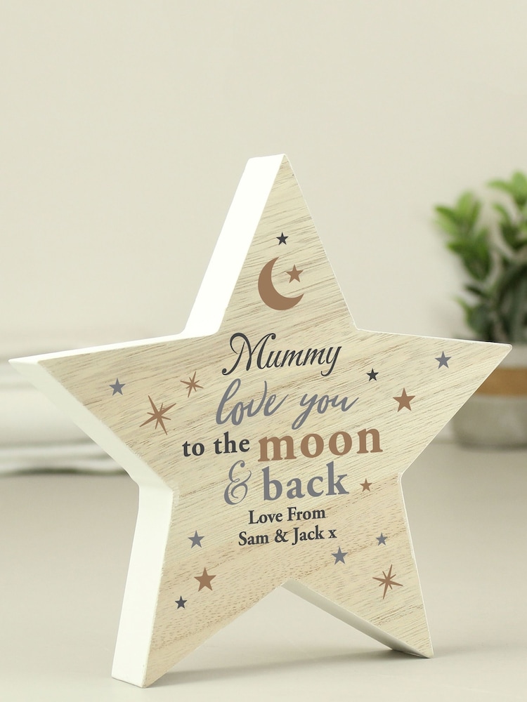 Personalised Love You To The Moon Wooden Star Ornament by PMC - Image 2 of 3