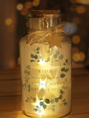 Personalised Eucalyptus Wedding LED Light Up Glass Jar by PMC - Image 2 of 3