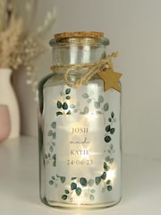 Personalised Eucalyptus Wedding LED Light Up Glass Jar by PMC - Image 3 of 3