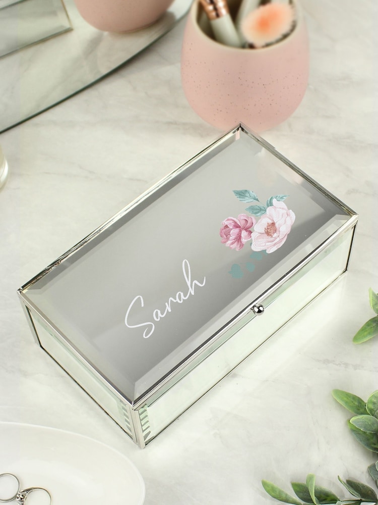 Natural Personalised Floral Mirrored Jewellery Box By PMC - Image 1 of 3