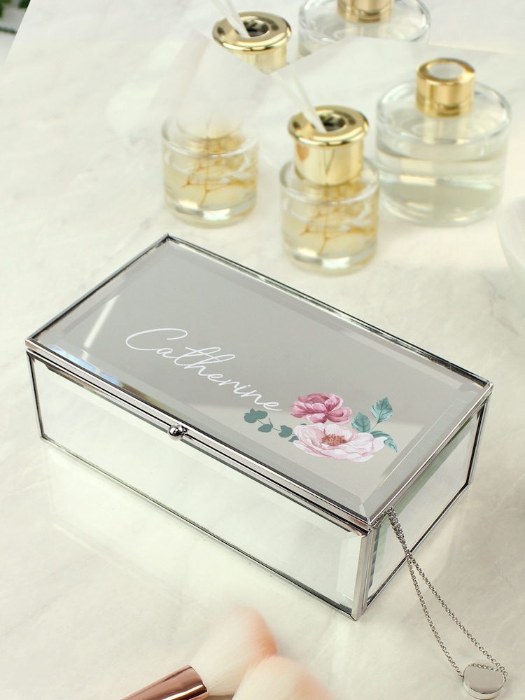 Natural Personalised Floral Mirrored Jewellery Box By PMC - Image 2 of 3